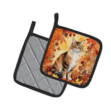 Load image into Gallery viewer, Cymric Cat in Fall Leaves Pot Holders - Set of 2 Decorative Kitchen Helpers | Made in the USA