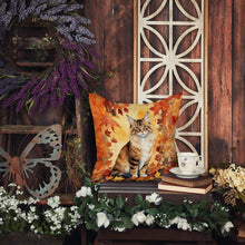 Load image into Gallery viewer, Cymric Cat in Fall Leaves Throw Pillow