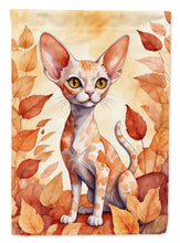 Load image into Gallery viewer, Devon Rex Cat in Fall Leaves House Flag