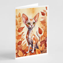 Load image into Gallery viewer, Devon Rex Cat in Fall Leaves Greeting Cards - Blank Note Cards – 8-Pack of Artist-Designed Cards with Envelopes