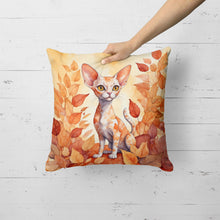 Load image into Gallery viewer, Devon Rex Cat in Fall Leaves Throw Pillow