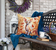 Load image into Gallery viewer, Devon Rex Cat in Fall Leaves Throw Pillow