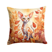 Load image into Gallery viewer, Devon Rex Cat in Fall Leaves Throw Pillow