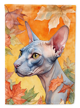 Load image into Gallery viewer, Donskoy Don Sphynx Fall Garden Flag - Cat in Fall Leaves - Cat-Themed Seasonal Yard Decor