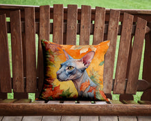 Load image into Gallery viewer, Donskoy Don Sphynx Cat in Fall Leaves Throw Pillow - 14x14 Decorative Pillow – Art for Your Home &amp; Patio