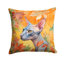 Load image into Gallery viewer, Donskoy Don Sphynx Cat in Fall Leaves Throw Pillow - 14x14 Decorative Pillow – Art for Your Home &amp; Patio
