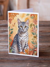 Load image into Gallery viewer, Egyptian Mau Cat in Fall Leaves Greeting Cards - Blank Note Cards – 8-Pack of Artist-Designed Cards with Envelopes
