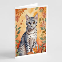 Load image into Gallery viewer, Egyptian Mau Cat in Fall Leaves Greeting Cards - Blank Note Cards – 8-Pack of Artist-Designed Cards with Envelopes