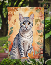 Load image into Gallery viewer, Egyptian Mau Fall Garden Flag - Cat in Fall Leaves - Cat-Themed Seasonal Yard Decor