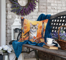 Load image into Gallery viewer, European Shorthair Cat in Fall Leaves Throw Pillow