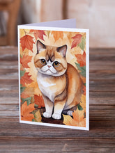 Load image into Gallery viewer, Exotic Shorthair Cat in Fall Leaves Greeting Cards - Blank Note Cards – 8-Pack of Artist-Designed Cards with Envelopes