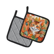 Load image into Gallery viewer, Foldex Exotic Fold Cat in Fall Leaves Pot Holders - Set of 2 Decorative Kitchen Helpers | Made in the USA