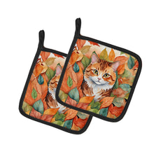 Load image into Gallery viewer, Foldex Exotic Fold Cat in Fall Leaves Pot Holders - Set of 2 Decorative Kitchen Helpers | Made in the USA