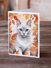 Load image into Gallery viewer, Foreign White Cat in Fall Leaves Greeting Cards - Blank Note Cards – 8-Pack of Artist-Designed Cards with Envelopes