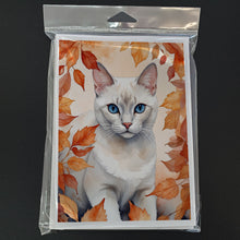 Load image into Gallery viewer, Foreign White Cat in Fall Leaves Greeting Cards - Blank Note Cards – 8-Pack of Artist-Designed Cards with Envelopes