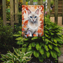 Load image into Gallery viewer, Foreign White Cat Fall Garden Flag - Cat in Fall Leaves - Cat-Themed Seasonal Yard Decor