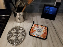 Load image into Gallery viewer, Foreign White Cat in Fall Leaves Pot Holders - Set of 2 Decorative Kitchen Helpers | Made in the USA