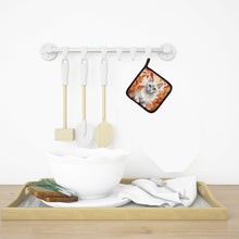 Load image into Gallery viewer, Foreign White Cat in Fall Leaves Pot Holders - Set of 2 Decorative Kitchen Helpers | Made in the USA