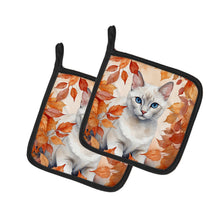 Load image into Gallery viewer, Foreign White Cat in Fall Leaves Pot Holders - Set of 2 Decorative Kitchen Helpers | Made in the USA