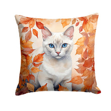 Load image into Gallery viewer, Foreign White Cat in Fall Leaves Throw Pillow - 14x14 Decorative Pillow – Art for Your Home &amp; Patio