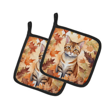 Load image into Gallery viewer, German Rex Cat in Fall Leaves Pot Holders - Set of 2 Decorative Kitchen Helpers | Made in the USA