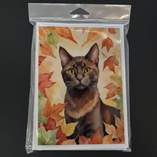 Load image into Gallery viewer, Havana Brown Cat in Fall Leaves Greeting Cards - Blank Note Cards – 8-Pack of Artist-Designed Cards with Envelopes