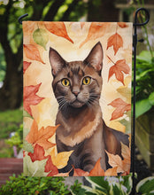 Load image into Gallery viewer, Havana Brown Fall Garden Flag - Cat in Fall Leaves - Cat-Themed Seasonal Yard Decor