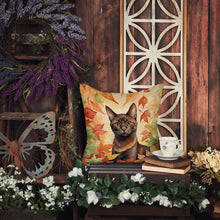 Load image into Gallery viewer, Havana Brown Cat in Fall Leaves Throw Pillow