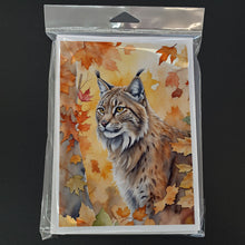 Load image into Gallery viewer, Highlander Lynx Cat in Fall Leaves Greeting Cards - Blank Note Cards – 8-Pack of Artist-Designed Cards with Envelopes