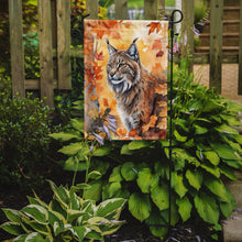Load image into Gallery viewer, Highlander Lynx Fall Garden Flag - Cat in Fall Leaves - Cat-Themed Seasonal Yard Decor