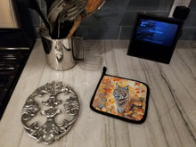 Load image into Gallery viewer, Highlander Lynx Cat in Fall Leaves Pot Holders - Set of 2 Decorative Kitchen Helpers | Made in the USA
