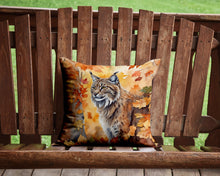 Load image into Gallery viewer, Highlander Lynx Cat in Fall Leaves Throw Pillow - 14x14 Decorative Pillow – Art for Your Home &amp; Patio