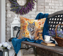 Load image into Gallery viewer, Highlander Lynx Cat in Fall Leaves Throw Pillow
