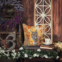 Load image into Gallery viewer, Highlander Lynx Cat in Fall Leaves Throw Pillow