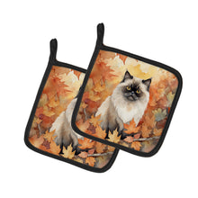 Load image into Gallery viewer, Himalayan Cat in Fall Leaves Pot Holders - Set of 2 Decorative Kitchen Helpers | Made in the USA