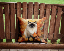 Load image into Gallery viewer, Himalayan Cat in Fall Leaves Throw Pillow - 14x14 Decorative Pillow – Art for Your Home &amp; Patio