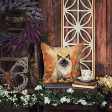 Load image into Gallery viewer, Himalayan Cat in Fall Leaves Throw Pillow