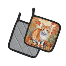 Load image into Gallery viewer, Japanese Bobtail Cat in Fall Leaves Pot Holders - Set of 2 Decorative Kitchen Helpers | Made in the USA