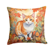 Load image into Gallery viewer, Japanese Bobtail Cat in Fall Leaves Throw Pillow - 14x14 Decorative Pillow – Art for Your Home &amp; Patio