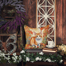 Load image into Gallery viewer, Japanese Bobtail Cat in Fall Leaves Throw Pillow