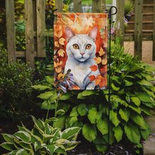 Load image into Gallery viewer, Khao Manee Fall Garden Flag - Cat in Fall Leaves - Cat-Themed Seasonal Yard Decor