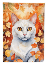 Load image into Gallery viewer, Khao Manee Fall Garden Flag - Cat in Fall Leaves - Cat-Themed Seasonal Yard Decor