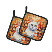 Load image into Gallery viewer, Khao Manee Cat in Fall Leaves Pot Holders - Set of 2 Decorative Kitchen Helpers | Made in the USA