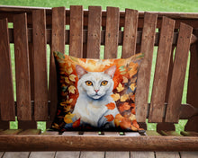 Load image into Gallery viewer, Khao Manee Cat in Fall Leaves Throw Pillow - 14x14 Decorative Pillow – Art for Your Home &amp; Patio