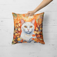 Load image into Gallery viewer, Khao Manee Cat in Fall Leaves Throw Pillow