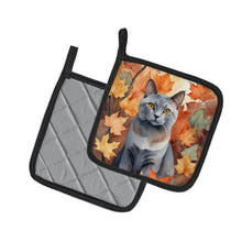 Load image into Gallery viewer, Korat Cat in Fall Leaves Pot Holders - Set of 2 Decorative Kitchen Helpers | Made in the USA