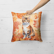 Load image into Gallery viewer, Korean Bobtail Cat in Fall Leaves Throw Pillow