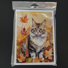 Load image into Gallery viewer, Kurilian Bobtail Cat in Fall Leaves Greeting Cards - Blank Note Cards – 8-Pack of Artist-Designed Cards with Envelopes