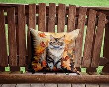 Load image into Gallery viewer, Kurilian Bobtail Cat in Fall Leaves Throw Pillow - 14x14 Decorative Pillow – Art for Your Home &amp; Patio