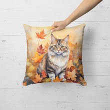 Load image into Gallery viewer, Kurilian Bobtail Cat in Fall Leaves Throw Pillow
